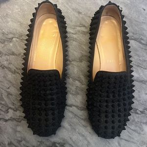 christian louboutin spikes flat flannel shoes.